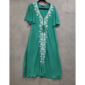 Strut & Bolt Embroidered Midi Dress Women's Size Small Tie Waist Peasant Boho
